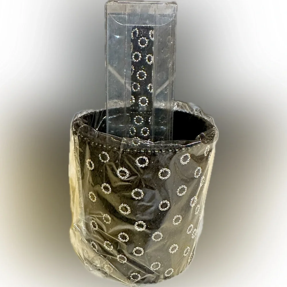 VTG 2005 NEW FLORAL PEN PENCIL CUP CONTAINER HOLDER BLACK SILVER MADE IN INDIA